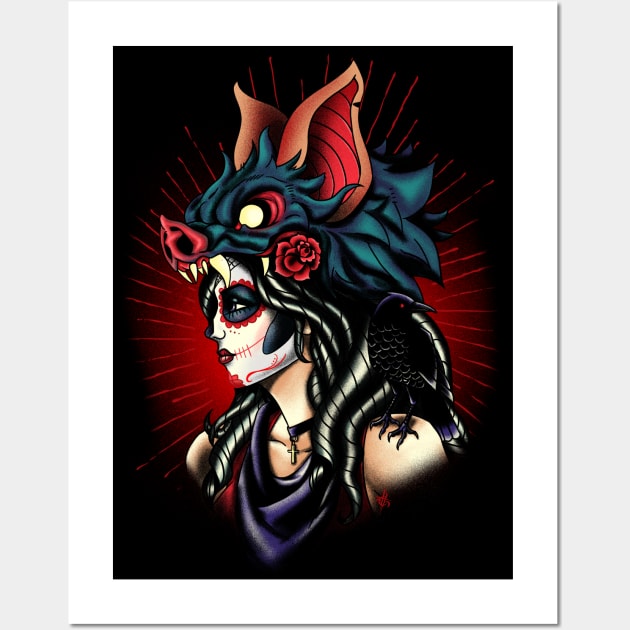 Traditonal Sugur skull girl Wall Art by elblackbat